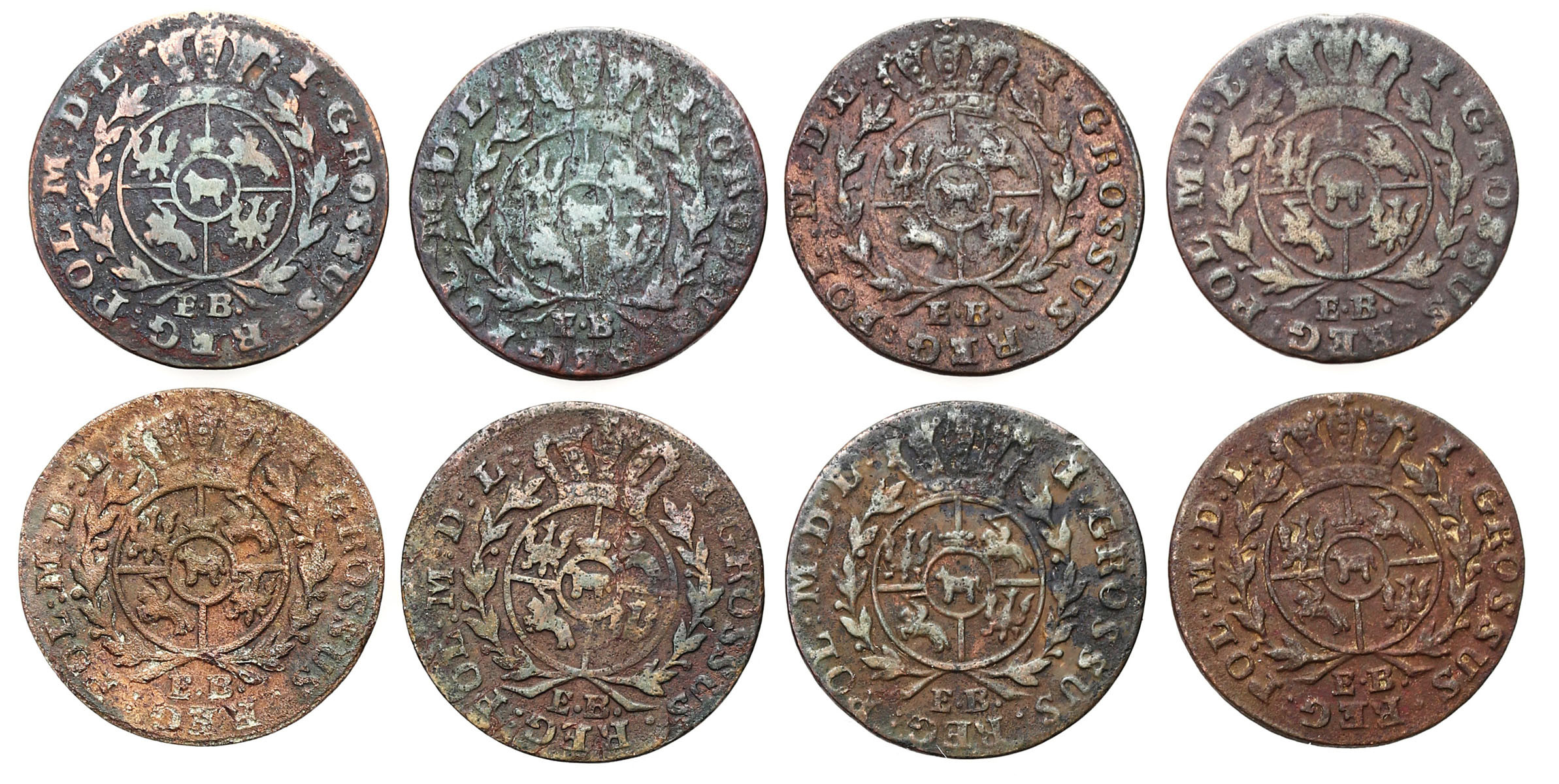 Stanisław August Poniatowski. Grosz 1781-1791, zestaw 8 monet